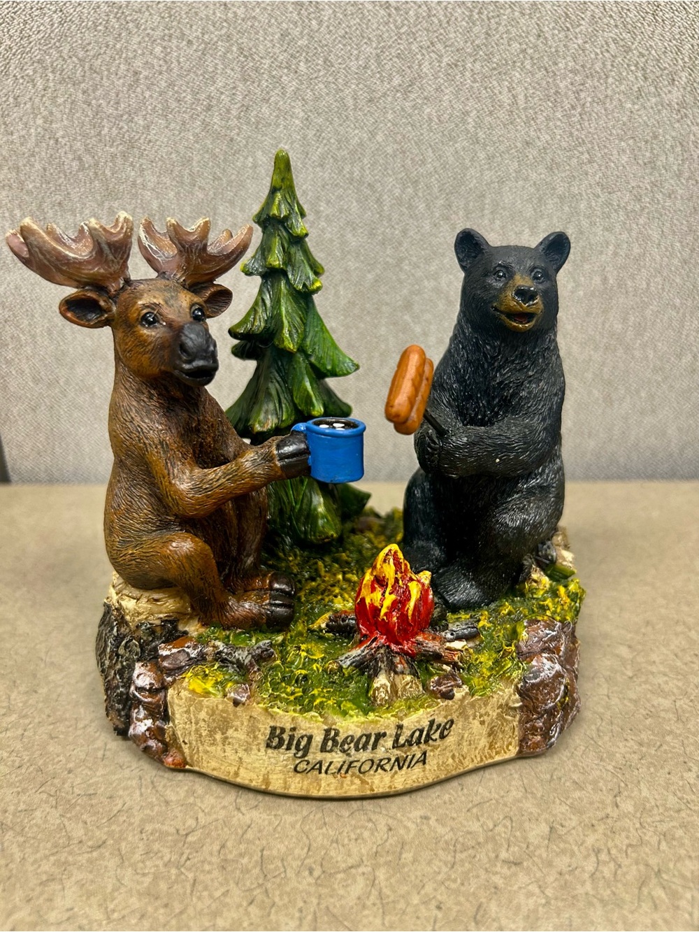 Big Bear Lake Campfire Moose & Bear Figurine - Brown & Black